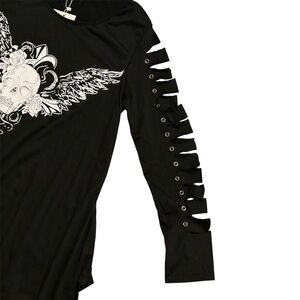 NWT Black Goth Tunic Sz 18 Skull Wings & Roses Slit on Sleeves Halloween women’s